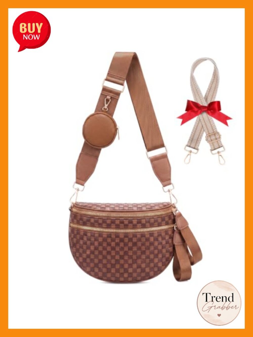 Woven Checkered PU Leather Crossbody Bag Adjustable Strap Coin Pouch